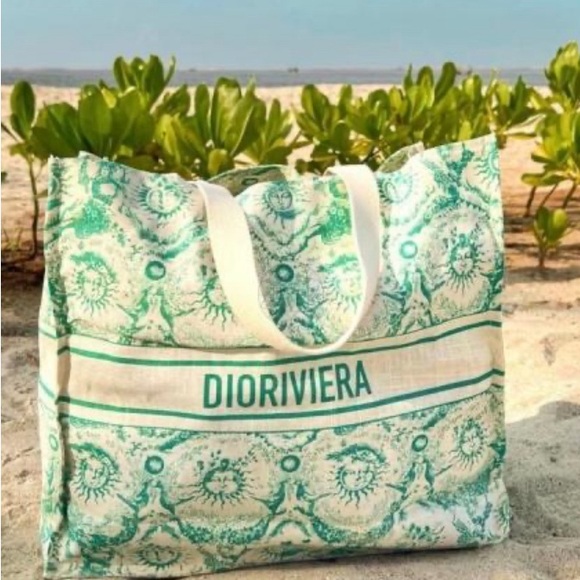 Christian Dior Dioriviera Linen Cotton Blend Tote Turquoise 2024 - Picture 3 of 10